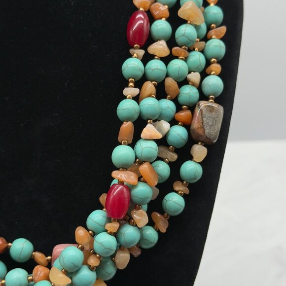 Multi Strand Stabilized Turquoise Gemstone Necklace Sterling Silver Clasp Choker - Picture 6 of 11